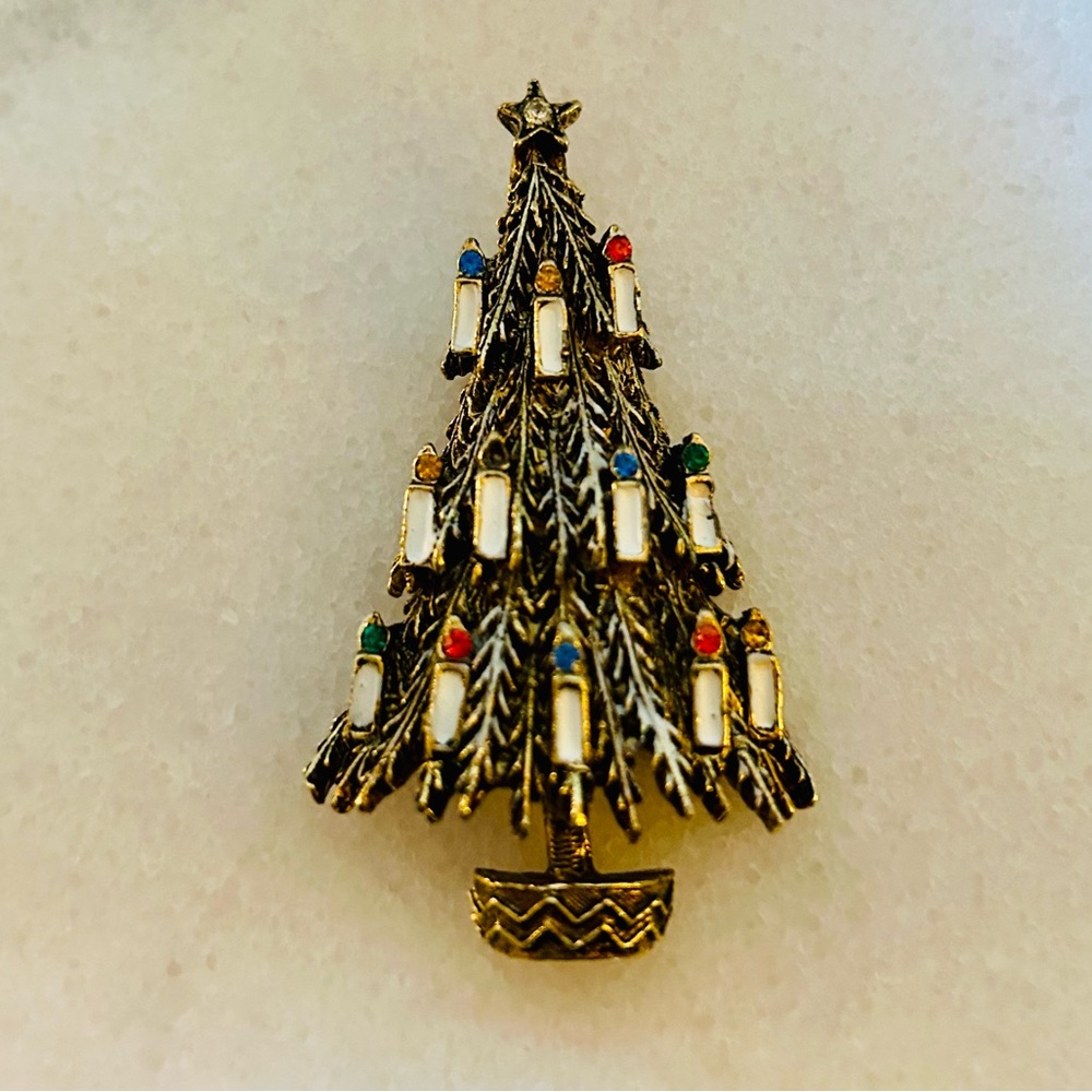 Rhinestone Enamel Christmas tree brooch🎄 Signed ART (Arthur Pepper Jewelry Co.)